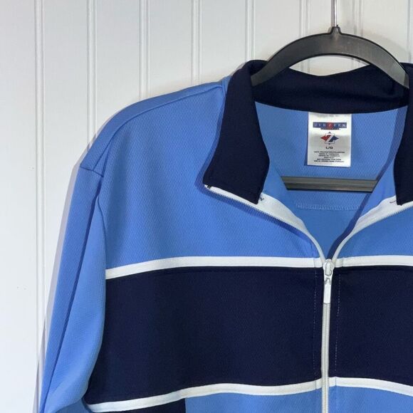 Jerzees Full Zip Up Jacket Men's Large Blue Long Sleeve Lightweight Color Block - Picture 2 of 11